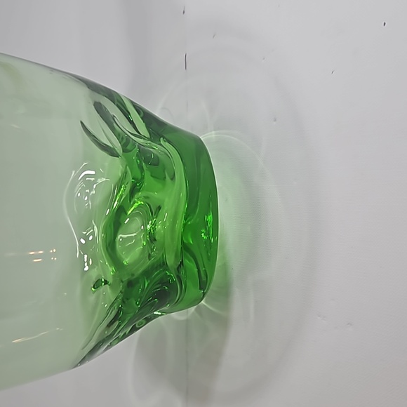 Vintage Green Glass Crimped Bottom Applied Handle Pitcher - Picture 5 of 9